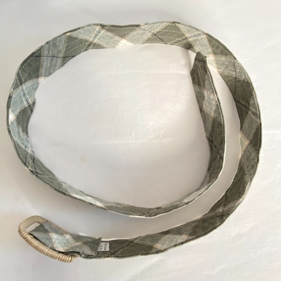 Womens Fabric Belt Size 10 Green White Plaid Woven Buckle - Picture 5 of 9